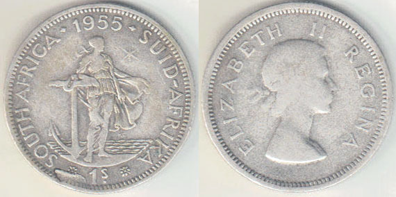 1955 South Africa silver Shilling A000198